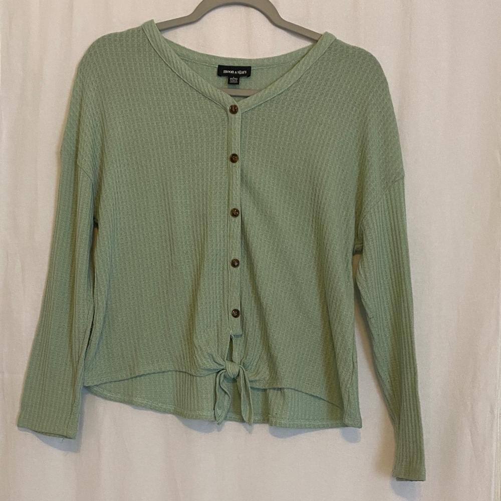 Sage Green school ribbed Button-Down Kids Top